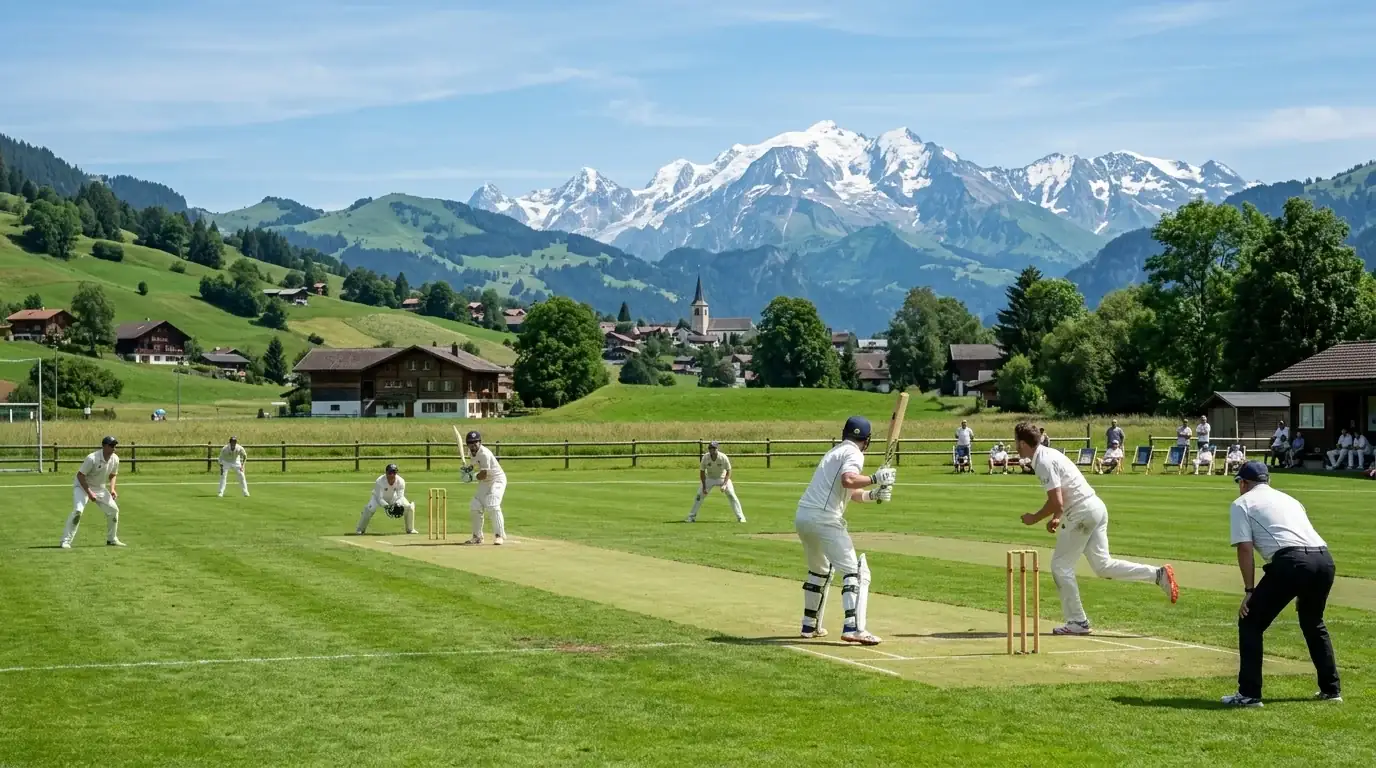 Cricket Switzerland: Spieler auf einem Cricket-Feld in der Schweiz